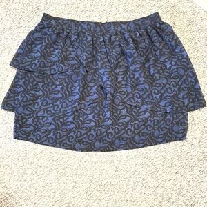 Silence+Noise Vintage Mini Skirt Sheer Layered Zip-Up Black Blue Abstract Design